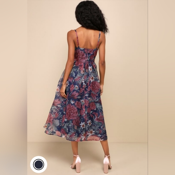 Lulu's Cherished Aura Navy Blue Floral Organza Bustier Midi Dress. Size XL. NWT - Picture 2 of 4